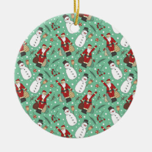 Santa and Snowmen Ceramic Ornament