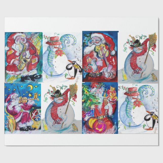 SANTA AND SNOWMEN CHRISTMAS  PARTY WRAPPING PAPER (Flat)