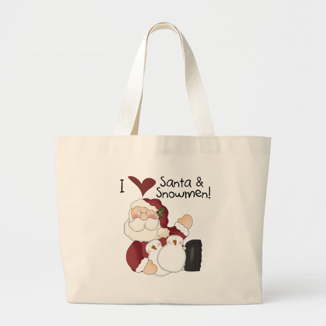 Santa and Snowmen T-shirts and Gifts Large Tote Bag (Front)