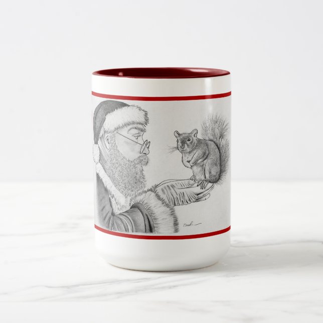 Santa and Squirrel Two-Tone Coffee Mug (Center)