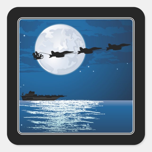 Santa and Super Hornets F/A-18 Jets Christmas Square Sticker (Front)