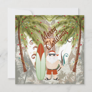Santa and Surfboard Beach Merry Christmas Greeting Holiday Card