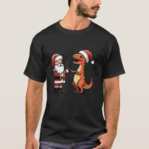 Santa and T Rex Dinosaur High Fiving Funny Christm T-Shirt