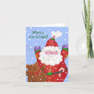 santa and teddy in snow Christmas card