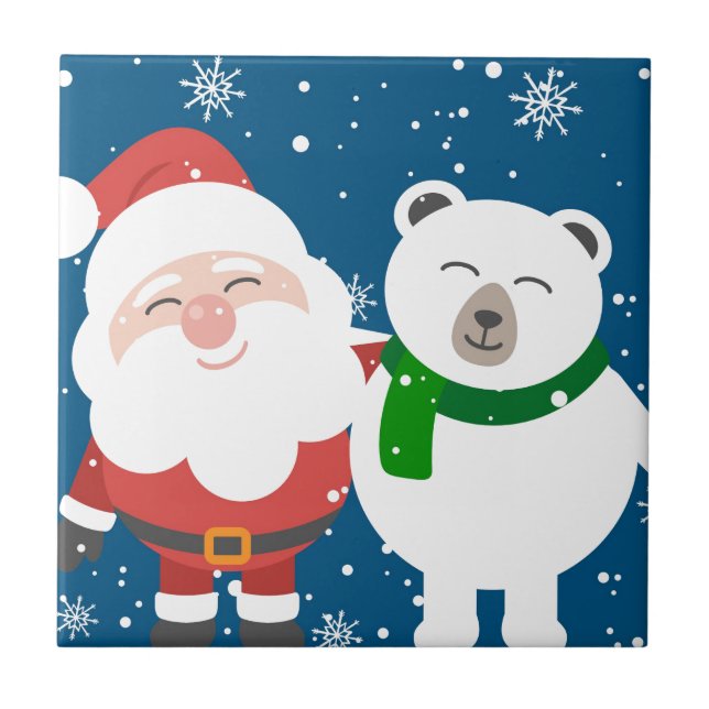 Santa and the Bear Ceramic Tile (Front)