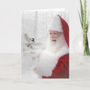 Santa and the Chickadee Christmas Card