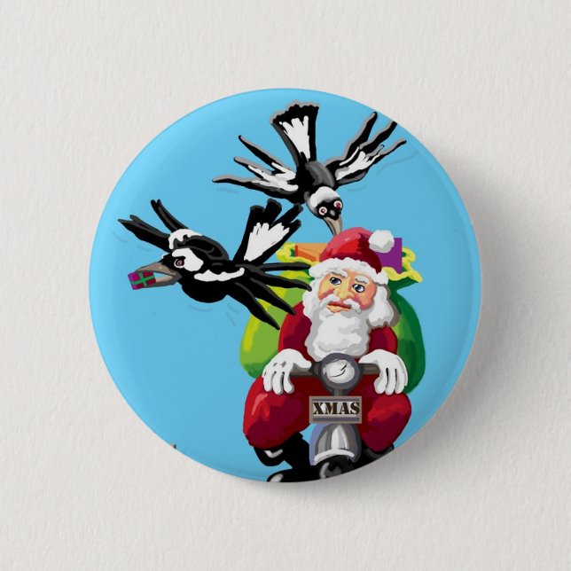 Santa and the magpies 6 cm round badge (Front)