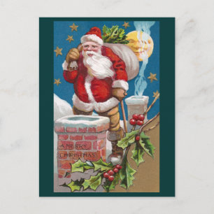 Santa and the Man in the Moon Vintage Christmas Holiday Postcard