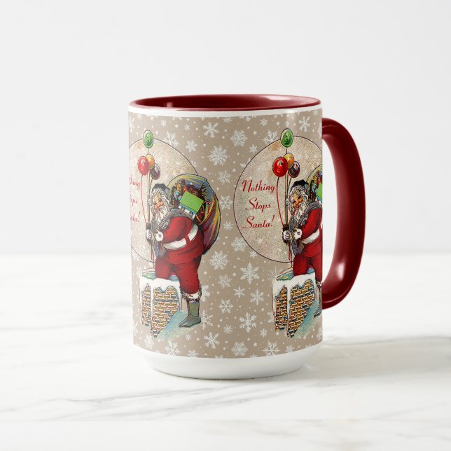Santa and the Narrow Chimney Ceramic Mug (Front Right)