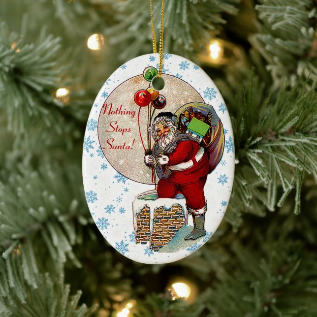 Santa and the Narrow Chimney Ceramic Ornament (Tree)
