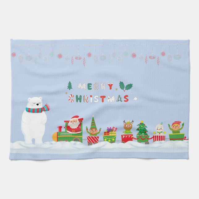 Santa and the Polar Bear  Tea Towel (Horizontal)