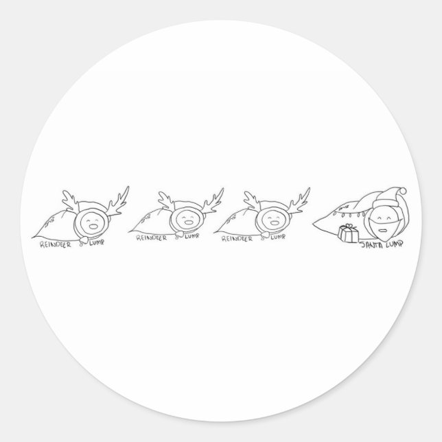 Santa and The Reindeer Lumps Classic Round Sticker (Front)