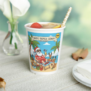 Santa and the Reindeers Tropical Getaway Paper Cups