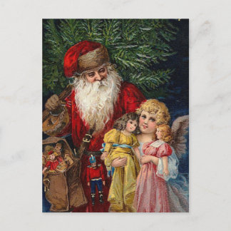 Santa Angel Victorian Dolls Christmas Holiday Postcard