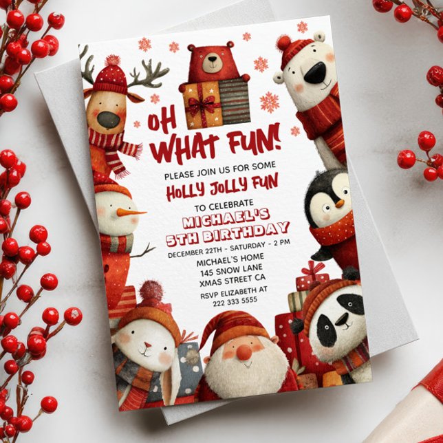 Santa Animals Festive Xmas Kids' Birthday Party Invitation (Creator Uploaded)