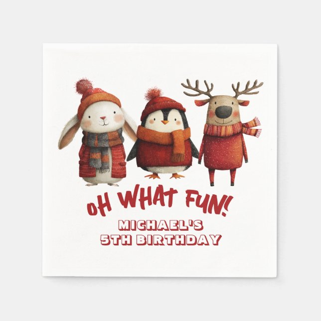Santa Animals Festive Xmas Kids' Birthday Party  Napkin (Front)