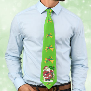 Santa Animals Holly Bow Merry Christmas Tie