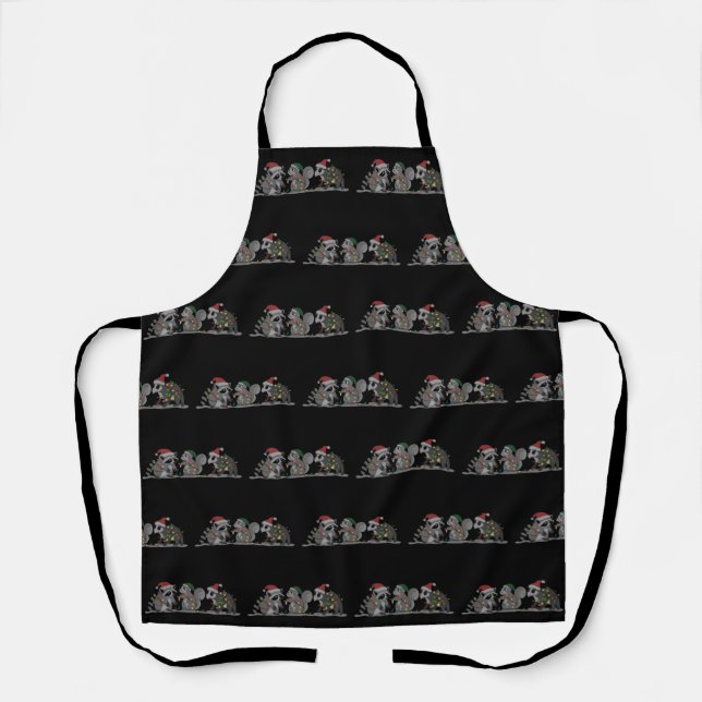 Santa Animals Xmas Silly Racoon Opossum Squirrel Apron (Front)