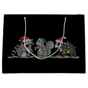 Santa Animals Xmas Silly Racoon Opossum Squirrel Large Gift Bag