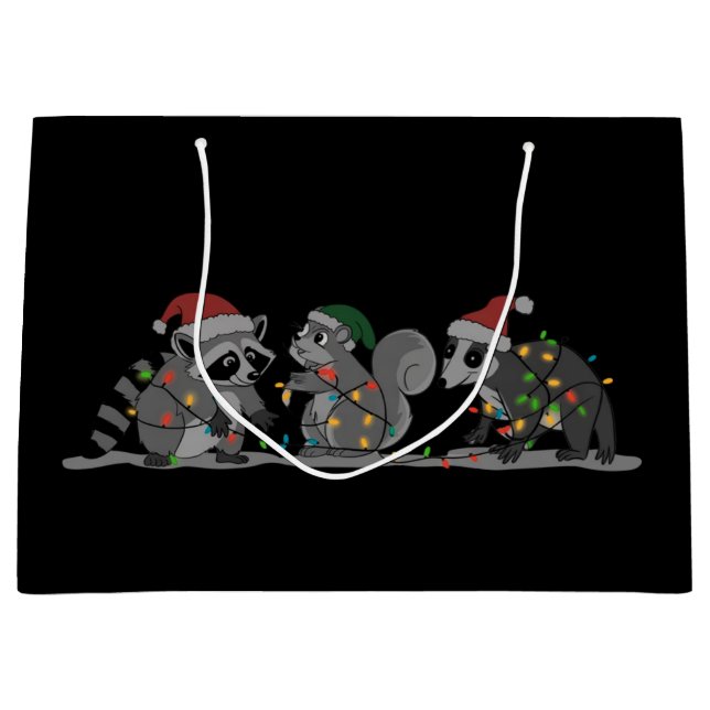 Santa Animals Xmas Silly Racoon Opossum Squirrel Large Gift Bag (Front)