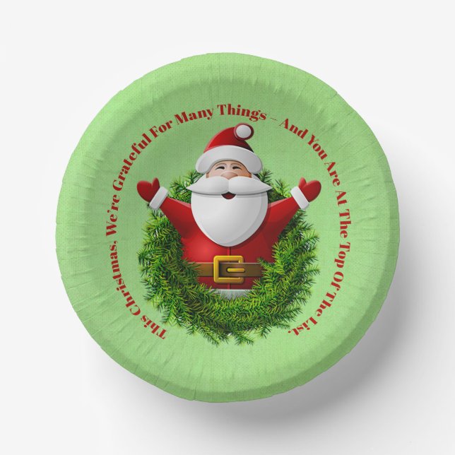 Santa Announcing Message Business Office Christmas Paper Plate (Front)
