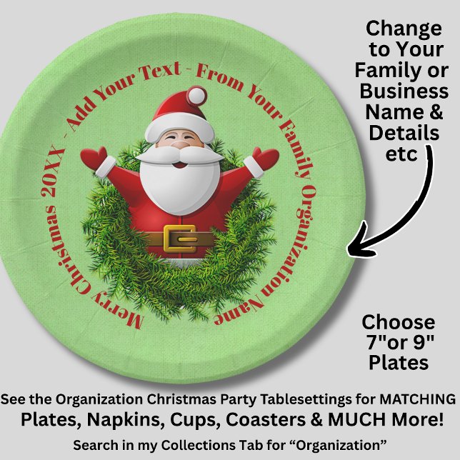 Santa Announcing Your Text Name Year Red Green 7" Paper Plate (Creator Uploaded)
