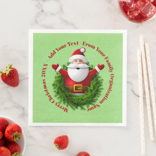 Santa Announcing Your Text Name Year Red Green Napkin