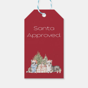 Santa Approved. Christmas Corgis Cranberry Red Gift Tags
