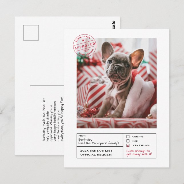 Santa Approved Naughty or Nice Form Photo Postcard (Front/Back)