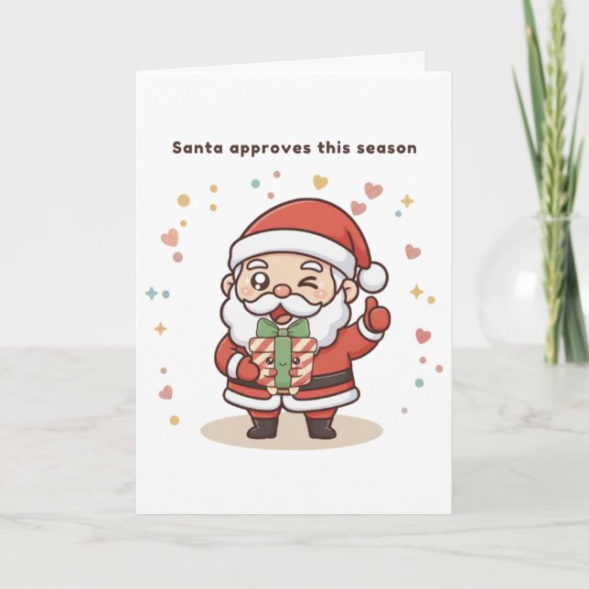 Santa Approves This Season – Cute Puchi Dōshi Sant Card (Front)
