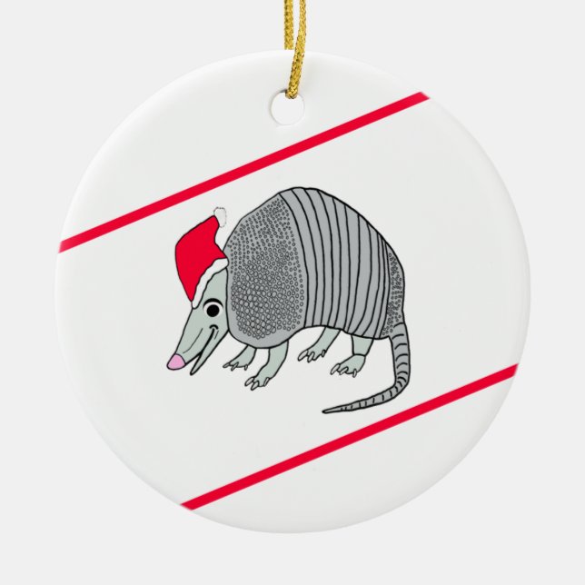 Santa Armadillo Christmas (white background) Ceramic Ornament (Front)