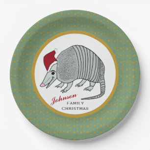 Santa Armadillo Stars Christmas Paper Plate