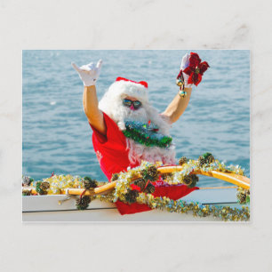 Santa Arriving in a Canoe Holiday Postcard