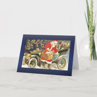 Santa Arriving in Car Greetings Holiday Card