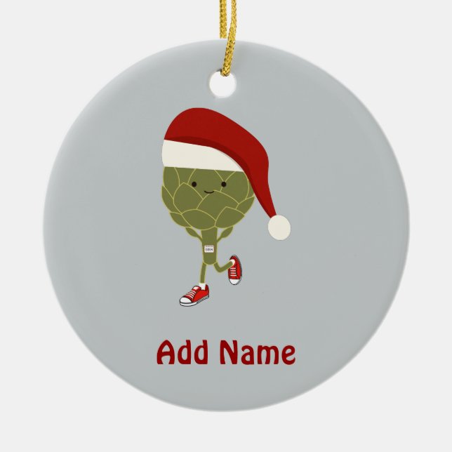 Santa Artichoke Runner Ceramic Ornament (Front)
