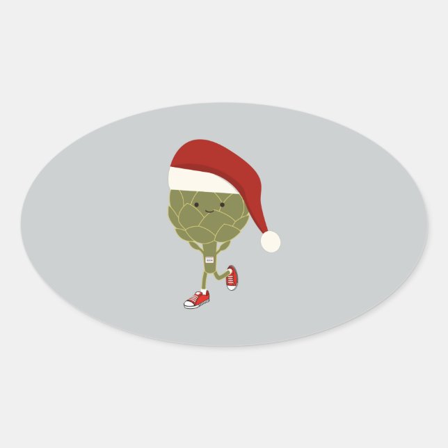 Santa Artichoke Runner Oval Sticker (Front)