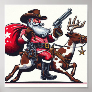 santa as cowboy poster