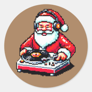 Santa as DJ: 8-Bit Christmas Cheer Classic Round Sticker