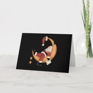 Santa Asleep on Moon Holiday Card