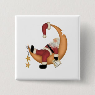 Santa Asleep on Moon Tshirts and Gifts 15 Cm Square Badge