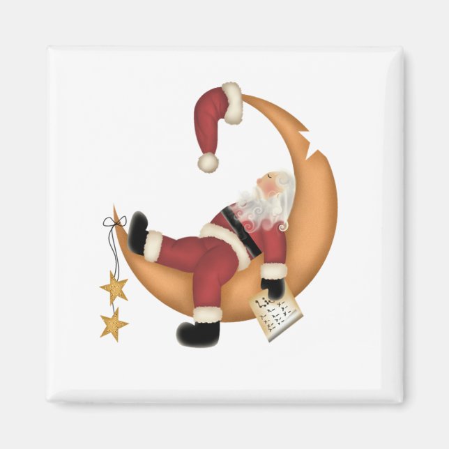 Santa Asleep on Moon Tshirts and Gifts Magnet (Front)