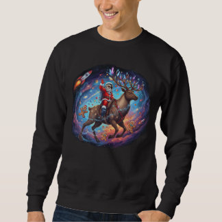 Santa Astronaut Riding Flying Reindeer Space Chris Sweatshirt