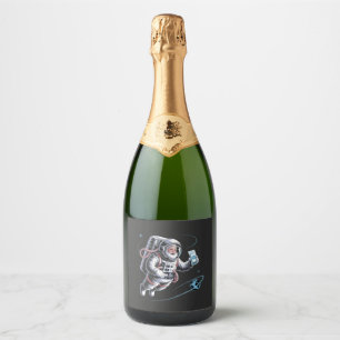 Santa Astronaut with Spacesuit Festive Christmas  Sparkling Wine Label