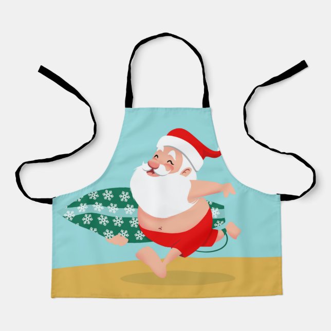 Santa at beach cartoon apron (Front)