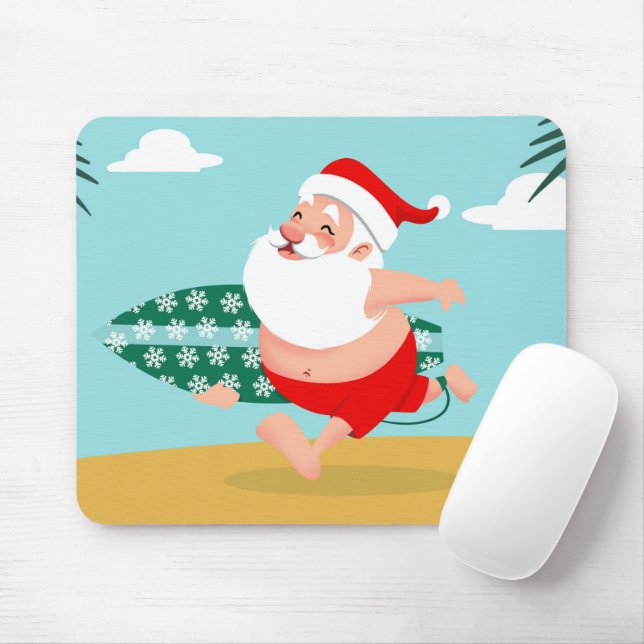 Santa at beach cartoon mouse pad (With Mouse)