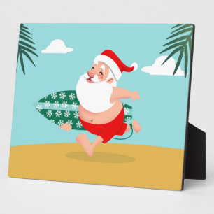 Santa at beach cartoon plaque