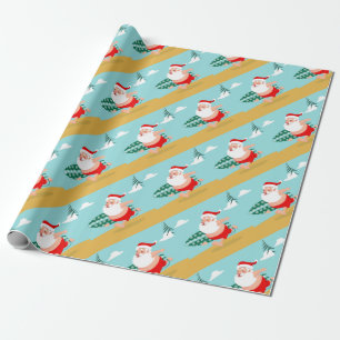 Santa at beach cartoon wrapping paper