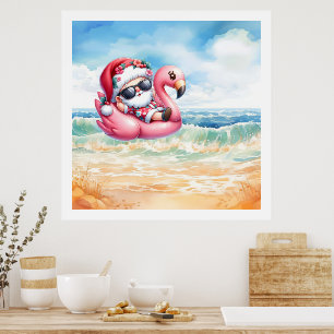 Santa at Beach Christmas in July Poster