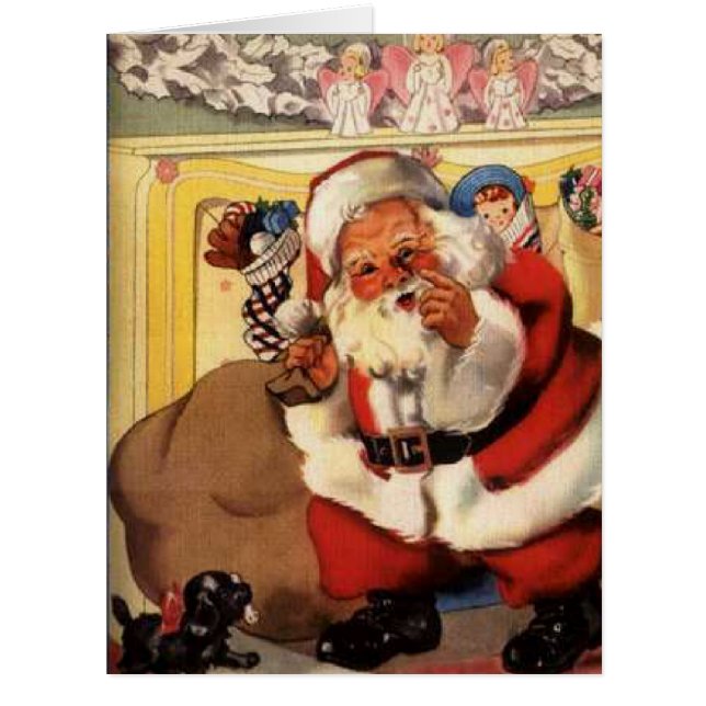 Santa at Chimney with Puppy Vintage, Retro (Front)