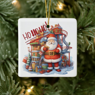 Santa at his Toy Factory Ceramic Ornament